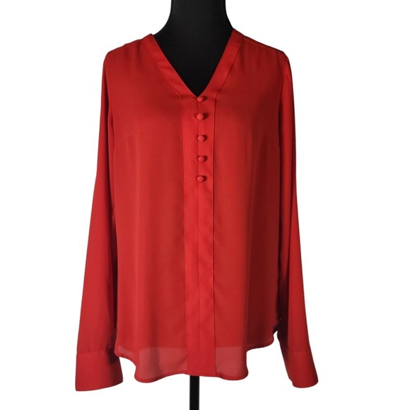 Express Tops - Women Express Red Button Down Long Sleeve Blouse Size S